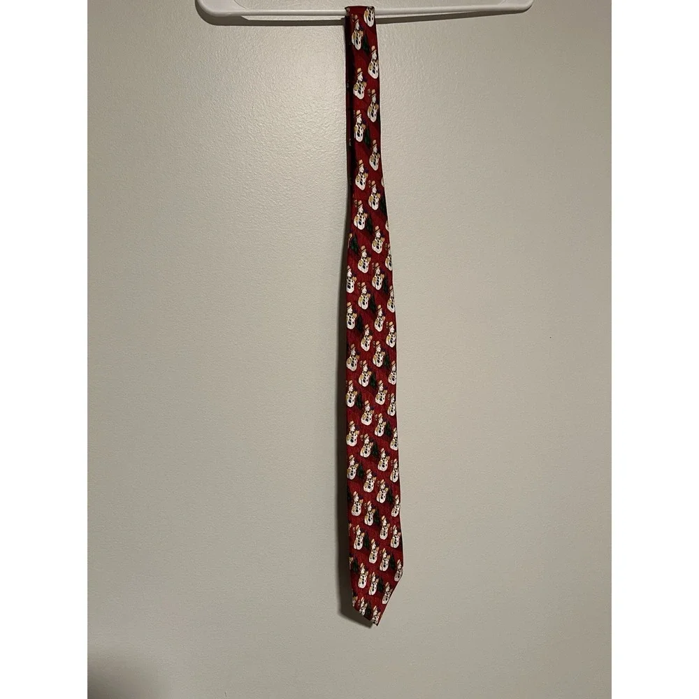 JZ RICHARDS Mens Silk CHRISTMAS PARTY Tie 3.75 Navy Snowman Red Necktie